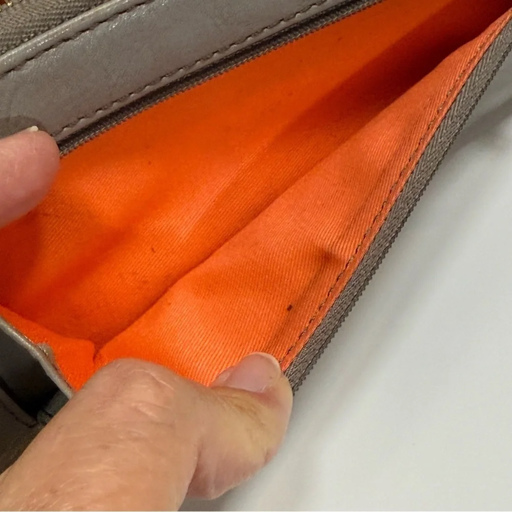 Fossil Gray Cutout Dot Zip Around Leather Wallet With Wrist Strap‎